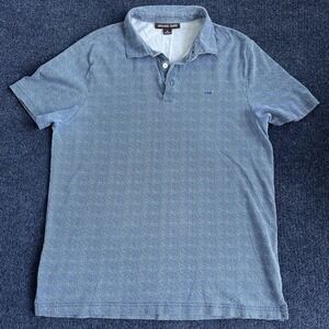 Michael Kors Polo Shirt Mens Medium Blue Spotted Jersey Short Sleeve Casual
